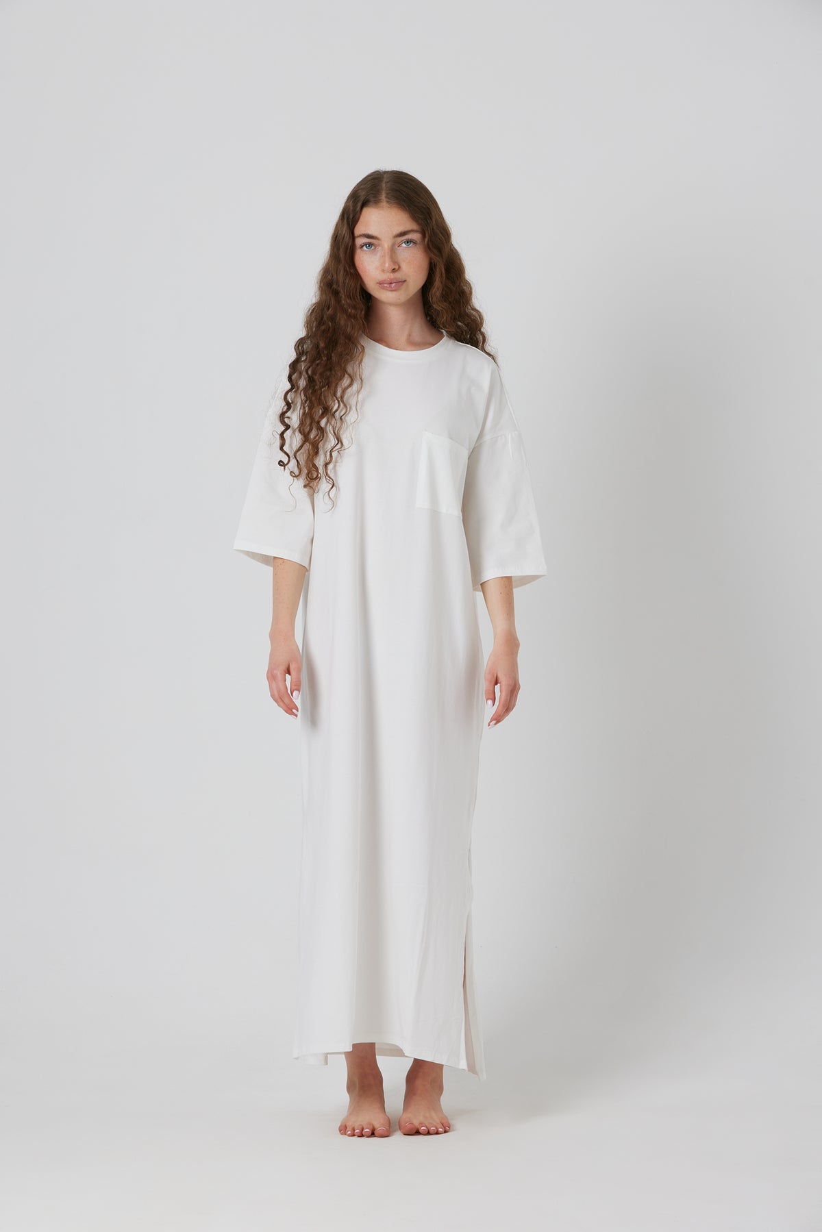 white t shirt dress long T-Shirt Midi – By Tess Collection print:iride stretchy and breathable Modest Lace High Neck Size:17-17½ 32/33