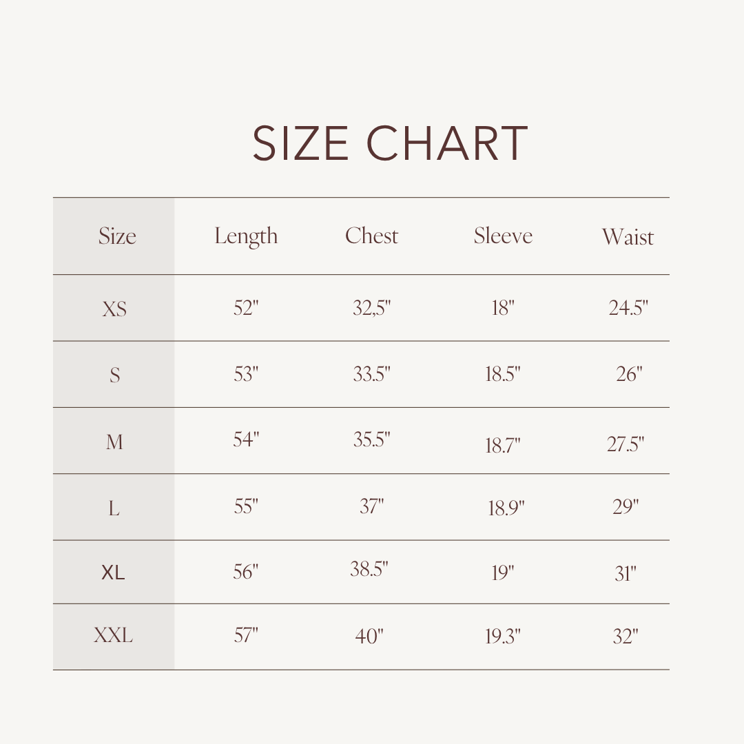 Size chart for Alma Dress