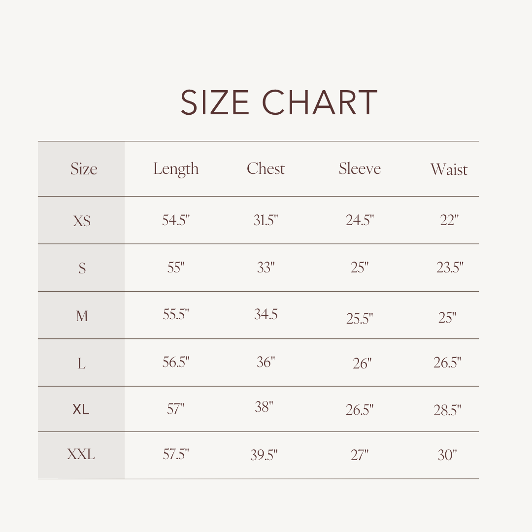 Size chart for Brea Dress