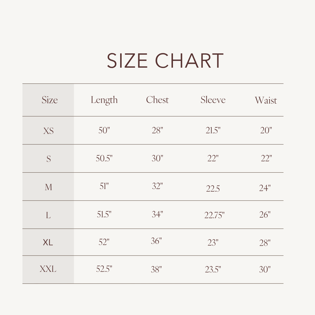 Size chart for Brynn Dress
