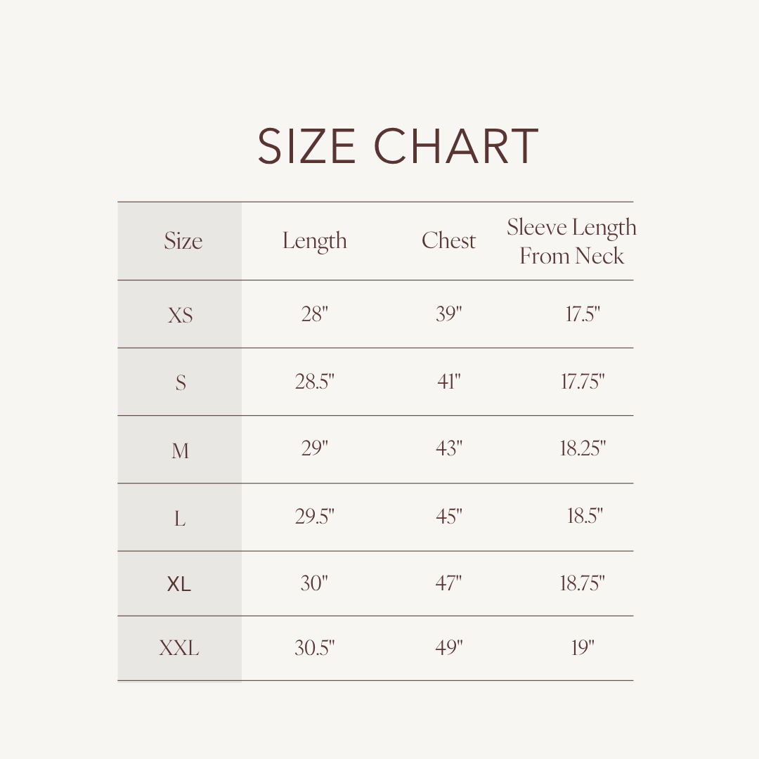 Size chart for Cece Tee