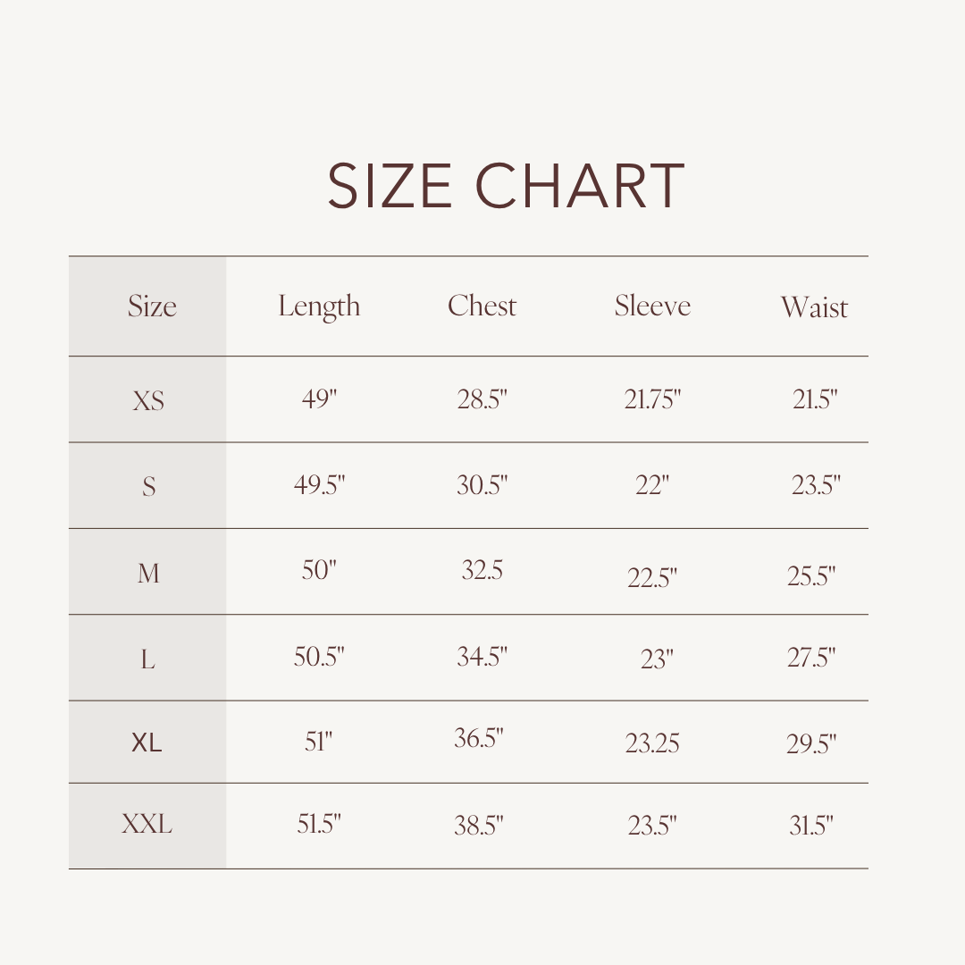 Size chart for Elisa Dress
