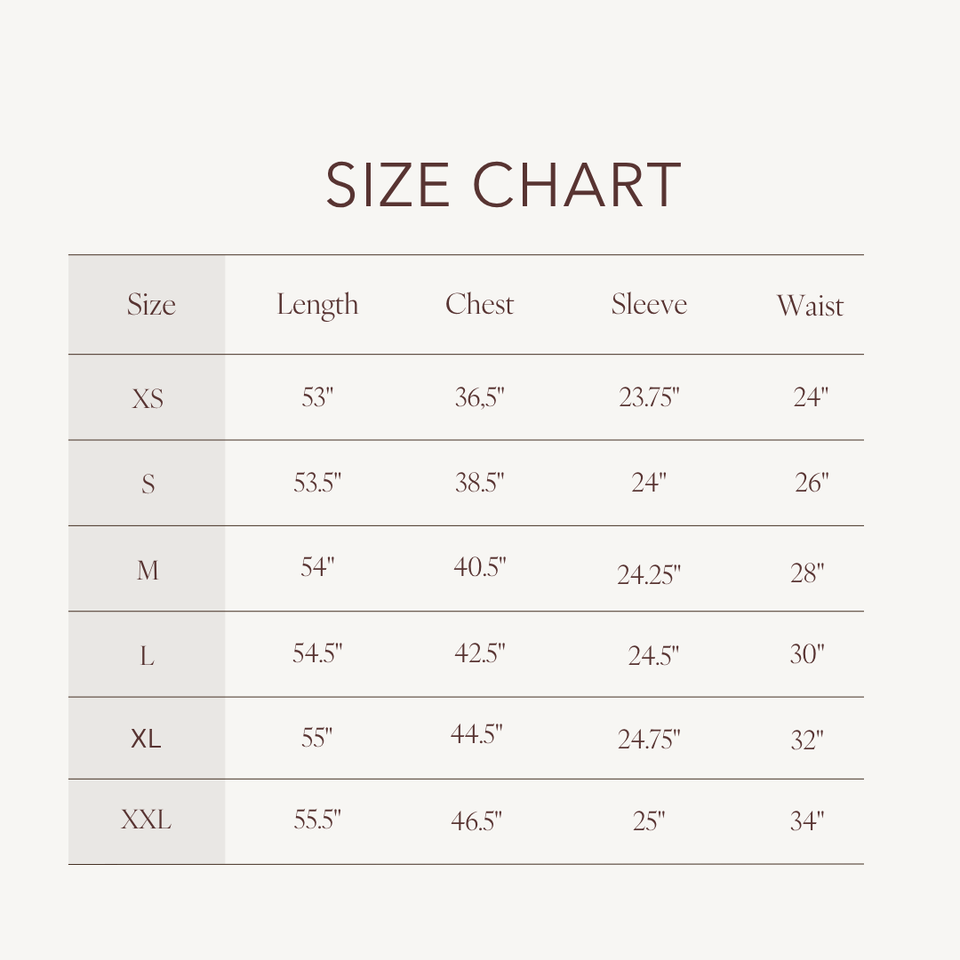 Size chart for Emily Dress
