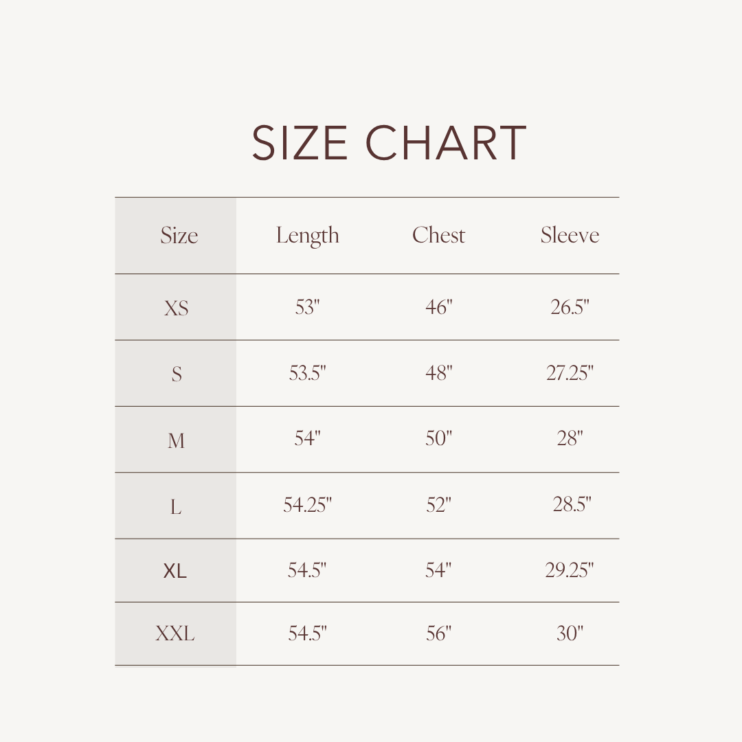 Size chart for Gaia Dress