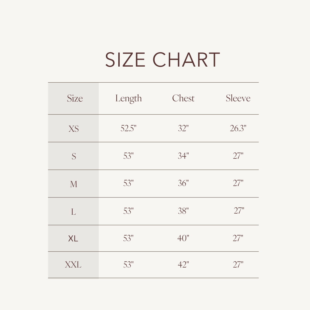 Size chart for Harper Dress