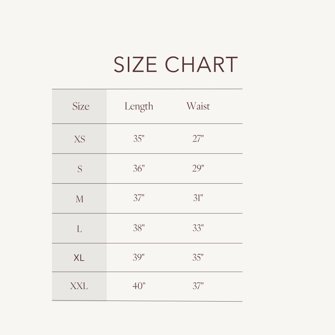 Size chart for Tori Dress