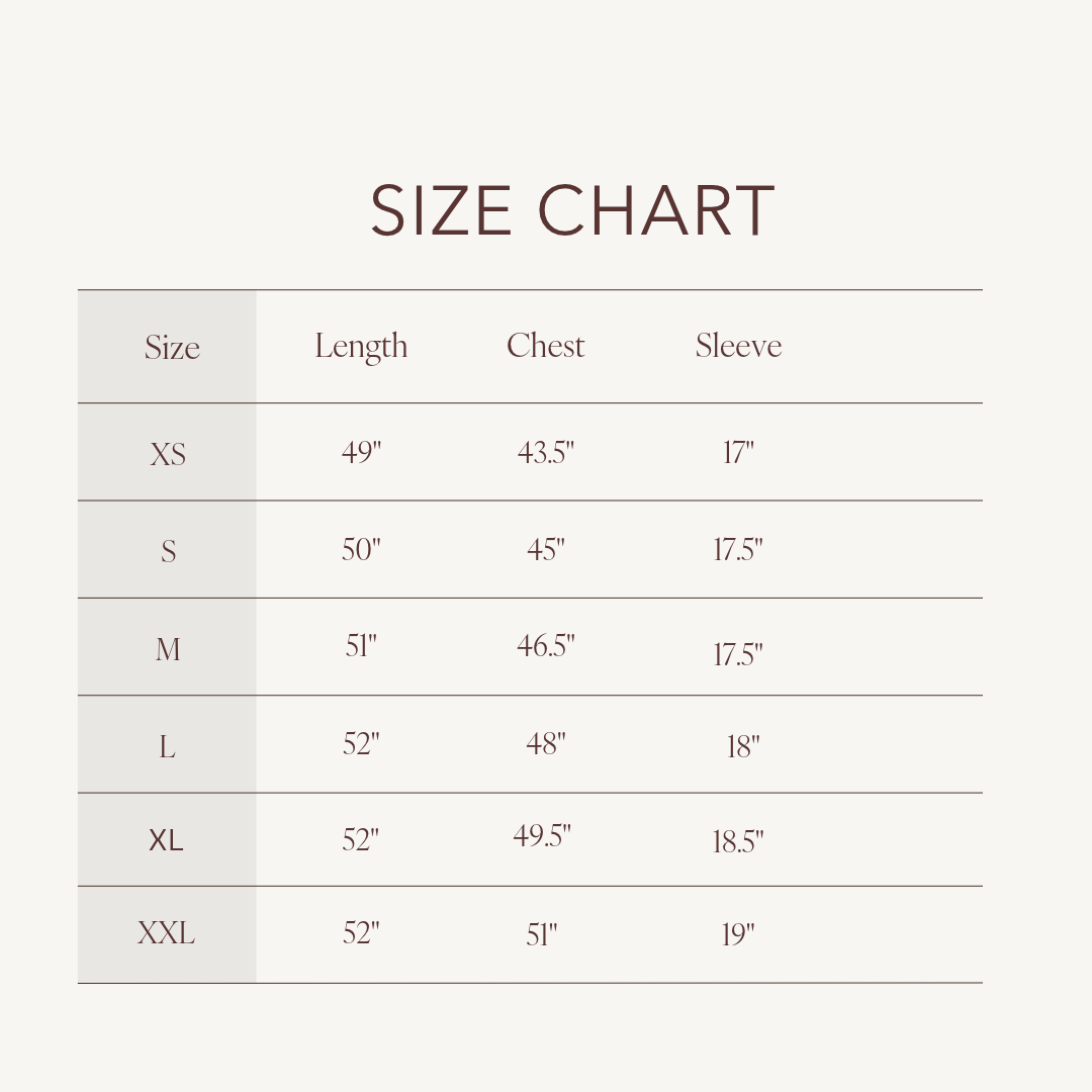 Size chart for Serena Dress